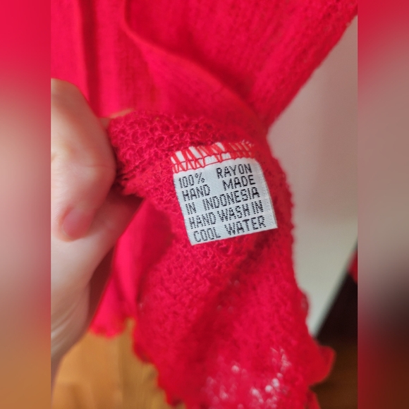 Baik Baik Honolulu handmade crochet mesh red cardigan shrug pull over OS - Picture 7 of 7